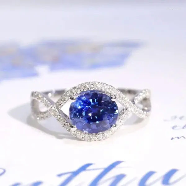 Bagues de cluster SFL2024 Bague saphir véritable pur 18 carats Sri Lanka Paacock Blue Gemstones 1.39ct Diamants Pierres Femme