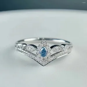 Clusterringen SGARIT Beknopte sieraden 18K witgoud ingelegde diamanten ring 0,10 kleine frisse blauwe druppel voor vrouw