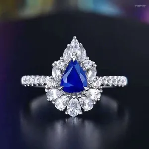 Cluster ringen SGARIT fijne sieraden edelsteen ring 18K wit goud 0,72 CT natuurlijke Sri Lanka koningsblauwe saffier vintage vrouwen