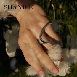 Cluster-Ringe Shanice 925 Sterling Silber offener Ring geometrisch minimalistisch unregelmäßiges weibliches Design Ins Netz rot breites Gesicht Doppelfinger