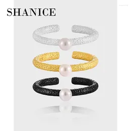 Clusterringen Shanice S925 Sterling Silver Small Pearl Ring voor vrouwen eenvoudige elegante verstelbare opening sieraden