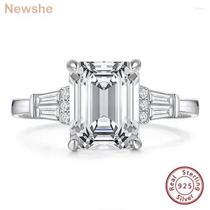 Cluster Anneaux She 925 Sterling Silver 4.5 Anneau de fiançailles pour les femmes Emerald Cut 5A Cubic Zirconia Anniversary Wedding Jewelry