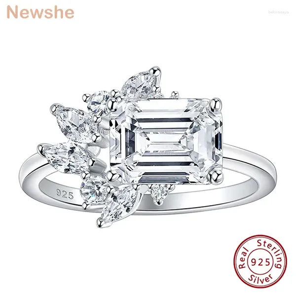 Anillos de racimo She 925 Sterling Silver East a West Ring Emerald Cut Solitare Wedding Wedding Engagement for Women 5A Joyería de circonio cúbico