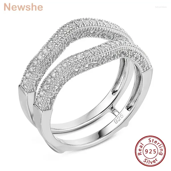 Bagues de cluster She Véritable 925 Sterling Silver Bijoux Réglable Creux Garde Mariage Enhancer Pour Femmes Demi Éternité CZ