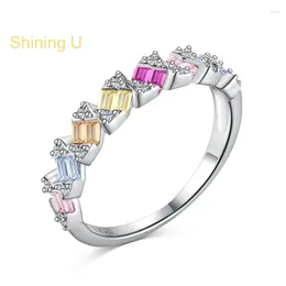 Anneaux de cluster brillant U S925 Silver Colored Zircon Gems Ring For Women Platinum plaqué Fine Bijoux Cadeau