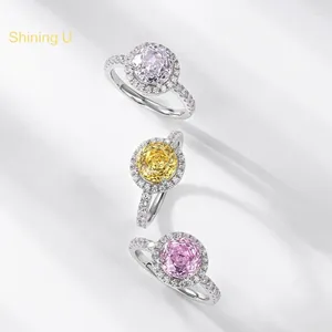 Cluster anneaux brillant U S925 Silver Round Rink Gems Ring For Women Fine Jewelry Anniversary