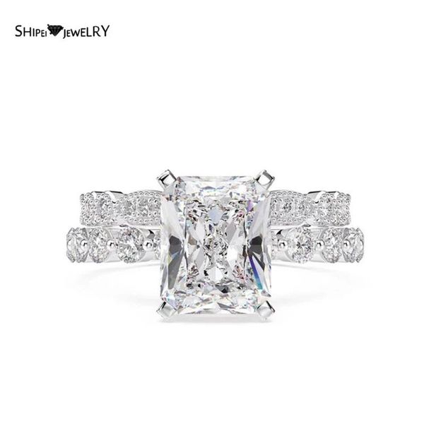 Anillos de racimo Shipei 100% Plata de Ley 925 creado Moissanite diamantes piedras preciosas boda compromiso mujeres anillo conjunto joyería fina al por mayor