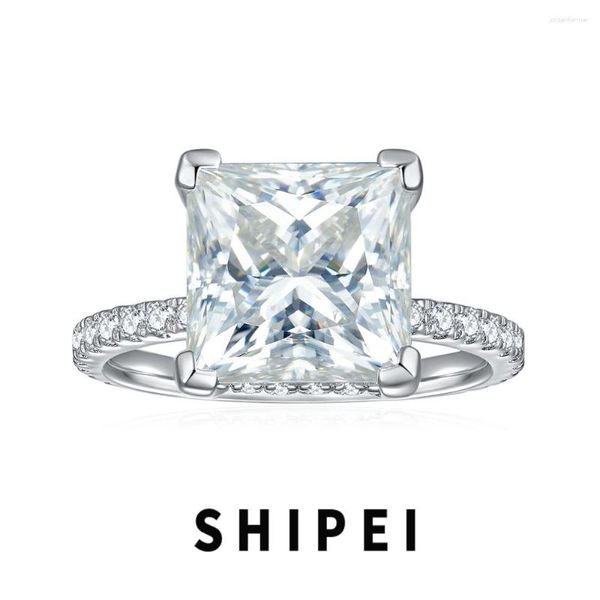 Anillos de racimo SHIPEI 5CT Princess Cut 3EX D Moissanite Diamond Mujeres Anillo Joyería Compromiso Brillante 925 Regalo de aniversario de plata esterlina