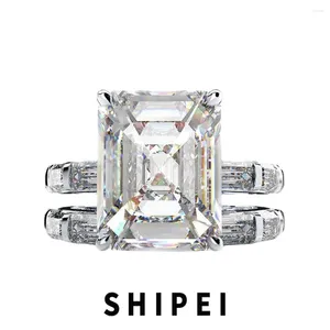 Cluster Anneaux Shipei 925 Sterling Silver Emerald Cut 6ct White Sapphire Gemstone Ring Set 2pcs Fine Jewelry Mariage Engagement