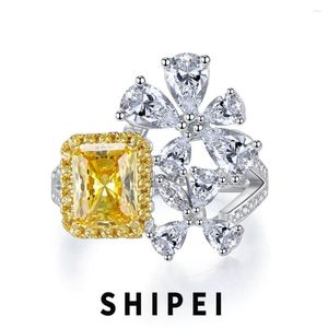 Cluster Rings SHIPEI Luxe Solide 925 Sterling Silver Crushed Cut Citrine White Sapphire Gemstone Ring Pour Femmes Fine Jewelry Wholesale