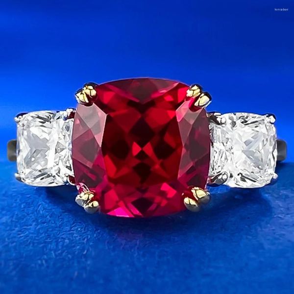 Tienda de anillos de racimo 925 plata esterlina 9 mm rubí anillo de piedras preciosas de diamante de alto carbono para mujeres joyería de compromiso de boda al por mayor