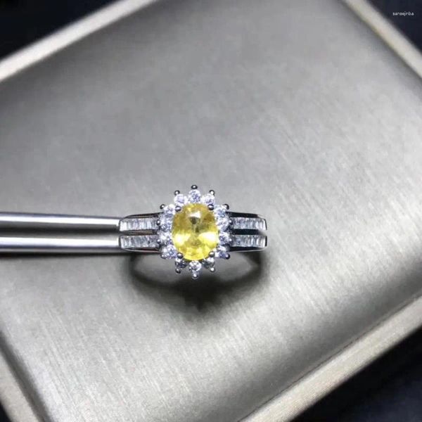 Bagues de cluster Boutique Produits Bague Saphir Naturel Rare Jaune Argent Sterling 925 Unique.