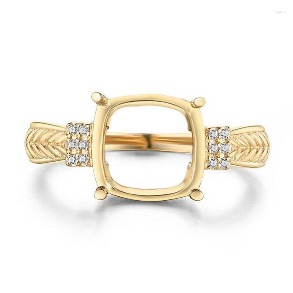 Anillos de racimo Shruno 9x9mm corte cojín sólido 10K oro amarillo diamantes naturales joyería fina Semi montaje compromiso anillo de boda ajuste