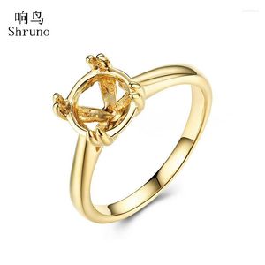 Clusterringen Shruno Solid 10K Yellow Gold Women Trendy fijne sieraden verloving Wedding Semi Mount Ring Setting Fit Round Cut 7.75m