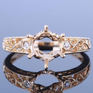 Clusterringen Shruno Solid 10K Yellow Gold vs/H Natuurlijke diamant 7,5-8 mm Ronde Semi Mount Betrokkenheid Wedding Ring Vrouwen Vintage Fine Jewelry