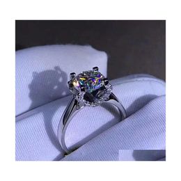 Cluster Rings Sier Brilliant Round Cut Moissanite Girlfriend Anniversary Engagement Wedding Ring Elegant StyleCluster Drop Delivery J DH1BD