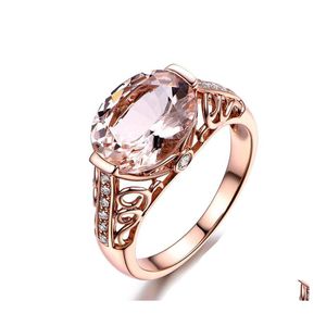 Cluster Rings Sier Luxury Rose Gold Diamond Wedding Ring met tandenkussen Cut Morganite verlovingsdruppel levering sieraden Dh1H8