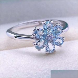 Cluster Anneaux Sier Ring Bijoux avec Aquamarine Natural Aquamarine Gemstone 3 4 mm pour femme Banquet de datation Livraison Dhdxb