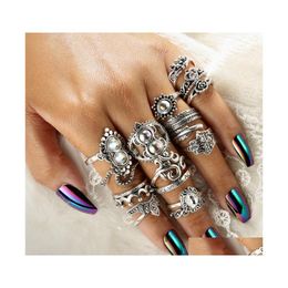 Cluster ringen Sier vintage gesneden openwork palm hartvormige opaal kroon bladgewricht ring 16 stuks set dames drop levering sieraden dhwii