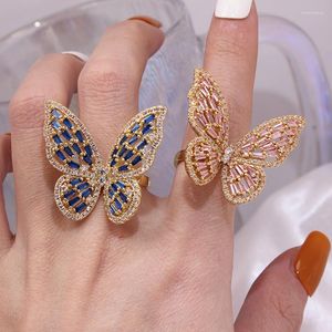 Cluster Anneaux Vue Marque De Mode Bijoux Cristal Papillon Réglable Pour Les Femmes Élégant Insecte Fiançailles