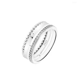 Cluster anneaux Signature Logo Pave Perles d'anneau Crystals Sterling Silver Jewelry Femme DIY MARIAGE PARTIE ACCESSOIRES