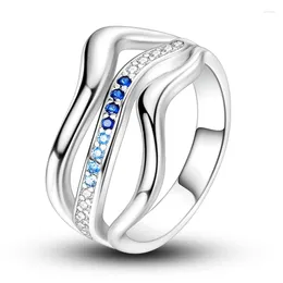 Anillos de racimo Plata 925 Curva Squiggle Anillo de banda salvaje para mujeresCumpleaños Chica Año Regalo Fit Collar