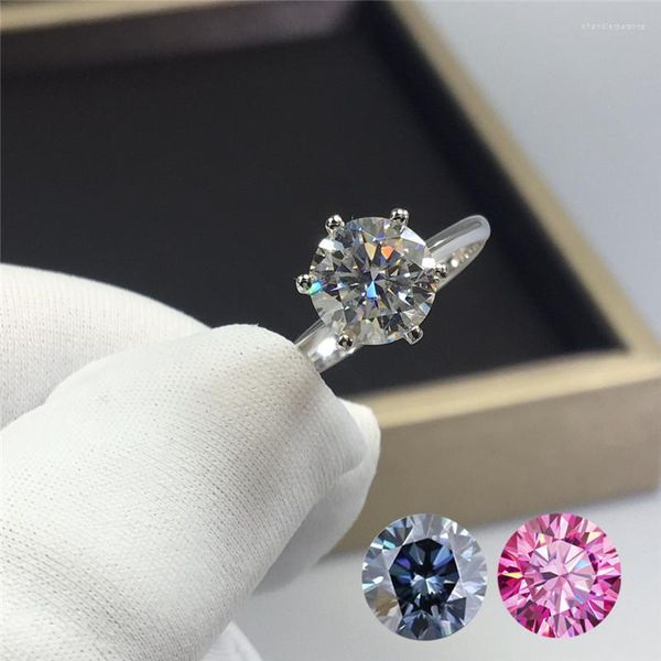 Bagues de cluster Argent 925 Original 1-5 Diamant rond brillant Test passé D Couleur Royal Blue Rose Moissanite Bague Gemstone Bijoux