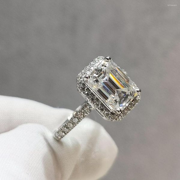 Anillos de clúster Silver 925 Original 2 Prueba de diamantes de corte de esmeralda brillante en el anillo de boda moissanite de color para mujeres joyas de piedras preciosas