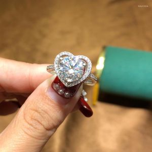 Clusterringen zilver 925 Originele 3 briljante gesneden diamanttest voorbij d kleur moissaniet romantische hartring voor vrouwen edelsteen sieraden