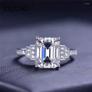 Cluster Ringen Zilver 925 Originele 4 Briljante Emerald Cut Diamond Past D Kleur Moissanite Ring Voor Tienermeisjes Edelsteen Sieraden