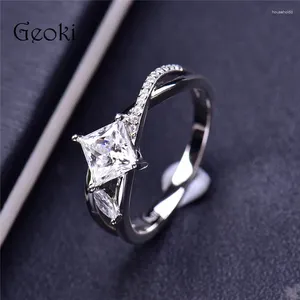 Cluster ringen zilver 925 originele briljant geslepen 1 diamant test verleden D kleur vierkante Moissanite plant blad ring bruiloft edelsteen sieraden