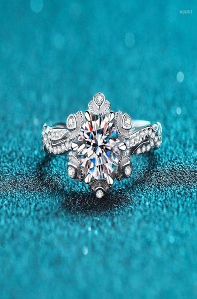 Cluster Anneaux Silver 925 Original Brilliant Cut 1 Diamond Test PASTCOLOR MISSANITE VINTAGE DESIGN RING BILLESS GEMSTLE pour femmes