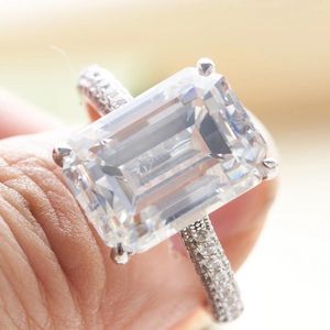 Cluster anneaux Silver 925 original réel 10 émeraude coupé en diamant test passé d couloir bague de mariage Moisanite pour hommes
