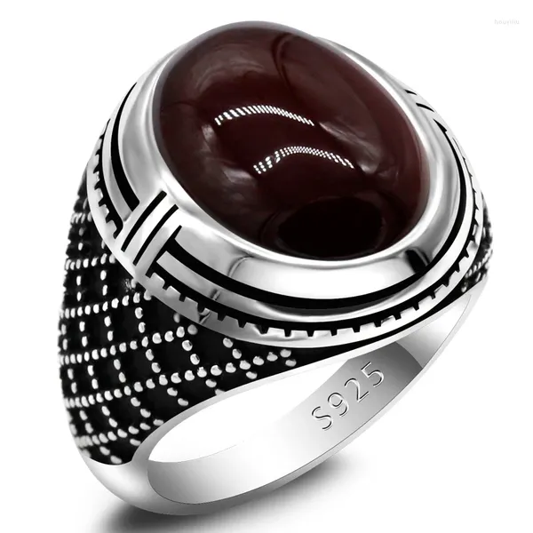 Bagues de cluster Argent 925 Sterling Hommes Vintage Naturel Agate Pierre TurkeyPunk Style Bijoux Cadeaux Bague pour femme