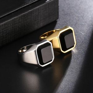 Bagues en grappe couleur argent et Design or grande bague en pierre pour homme en acier inoxydable classique Punk noir homme bijoux