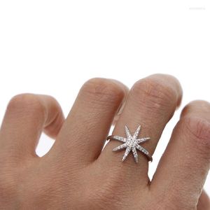 Clusterringen zilveren kleur helder cz zirconia delicate schattige ster charme noordzon burst open aanpas knokkel mini dames sieraden cluster el el