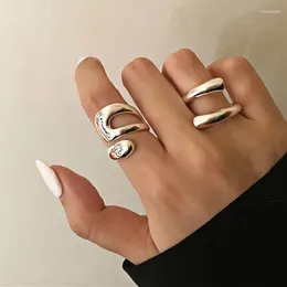 Clusterringen Zilver Kleur Metaal Minimalistisch Glanzend Wijd Open Geometrische Vinger Voor Vrouwen Mannen Sieraden Geschenken