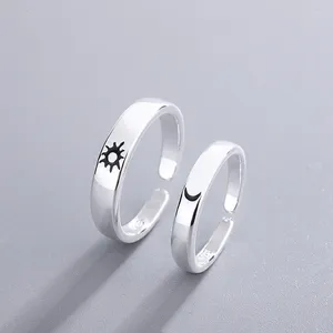 Clusterringen Zilver Kleur Zon Maan Ster Paar Ring Vrouwelijke Japanse Koreaanse Eenvoudige Kleine Verse Opening Paar Sieraden