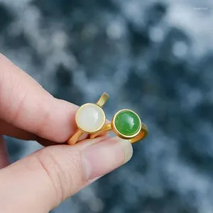 Anillos de racimo con incrustaciones de plata natural hetiano blanco calcedonia apertura anillo ajustable chino retro nicho diseño encanto joyería de marca para mujer