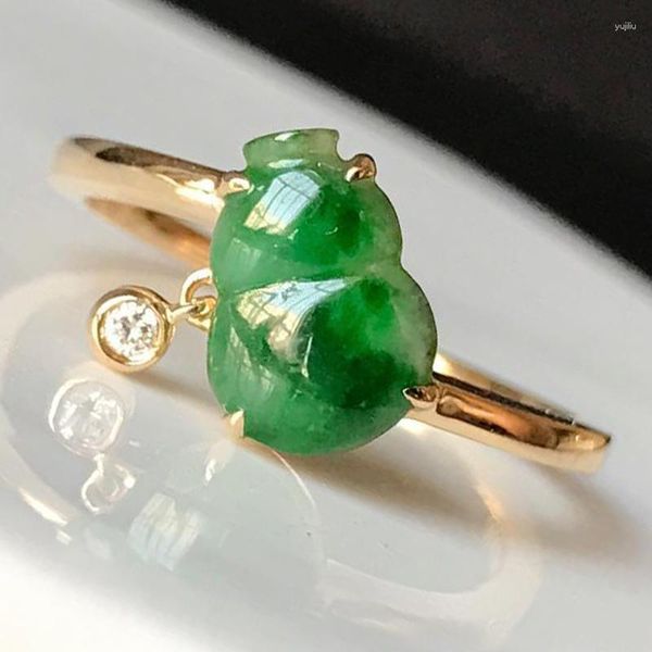 Cluster Anneaux Argent Incrusté Naturel Hetian Vert Calcédoine Gourd Bague Femme Exquis Style Ethnique Fiançailles Fête Bijoux Cadeau