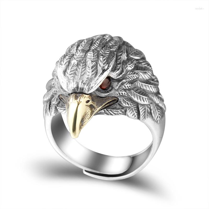 Pierścienie klastra srebrny pierścień męski japoński i koreański modna osobowość retro dominering eagle otwarty palc wskazujący