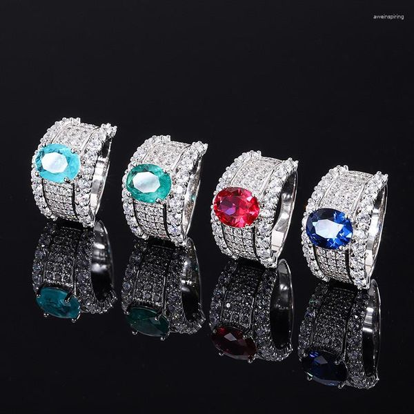 Bagues Cluster Argent S925 Corps Entier Classique Saphir Rouge 8 10mm Bague Femme Incrustée De Diamants Super Flash Bijoux Européens De Luxe