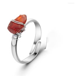Cluster Ringen Zilverkleurige Ring Met Carneool | Wire Wrapped Chunky Raw Crystal For Women Girl Hippie Natural Chakra Stones JK30FI-E9
