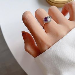 Cluster Rings Silvology 925 Sterling Silver Purple Zirkon Feather Heart For Women Creative Luxury Korea 2023 Designer Fine Jewelry