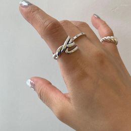 Cluster ringen Silvologie echt 925 Sterling zilveren onregelmatige glanzende lijn Kruis voor vrouwen asymmetrische dikke weven Korea ring fijne sieraden