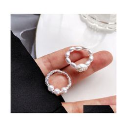 Clusterringen Simuled Pearl Bead Ring Set 2pcs verstelbare elastische sieraden bloem vrouwen meisjes feest cadeau drop levering dh25f