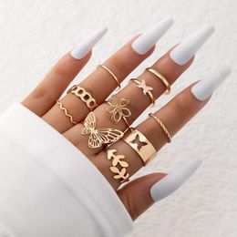 Cluster Ringen Eenvoudige 10 Stuks Bloem Vlinder Bladeren Geometrische Twisted Hollow Ring Set Voor Vrouwen Vrouwelijke Charme Party Bruiloft Sieraden Gift