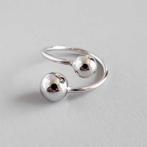 Clusterringen eenvoudig % 925 Sterling zilveren dubbele balringen voor vrouwelijke accessaries trendy opening verstelbare ring vrouwelijk 925 sieraden g230228 g230307