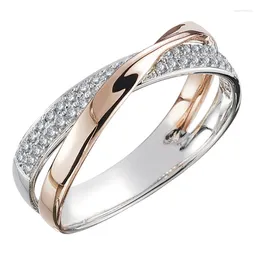 Clusterringen Eenvoudig en gepersonaliseerd X-vormig Tweekleurig Dames Sterling Zilver 925 Voor Dames Verpletterde Moissanite Sieraden