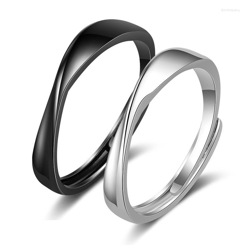 クラスターリングシンプルな黒い白いオープンリングクリエイティブモービウスカップルの男性のための女性の結婚式愛好家の誕生日提案ギフト